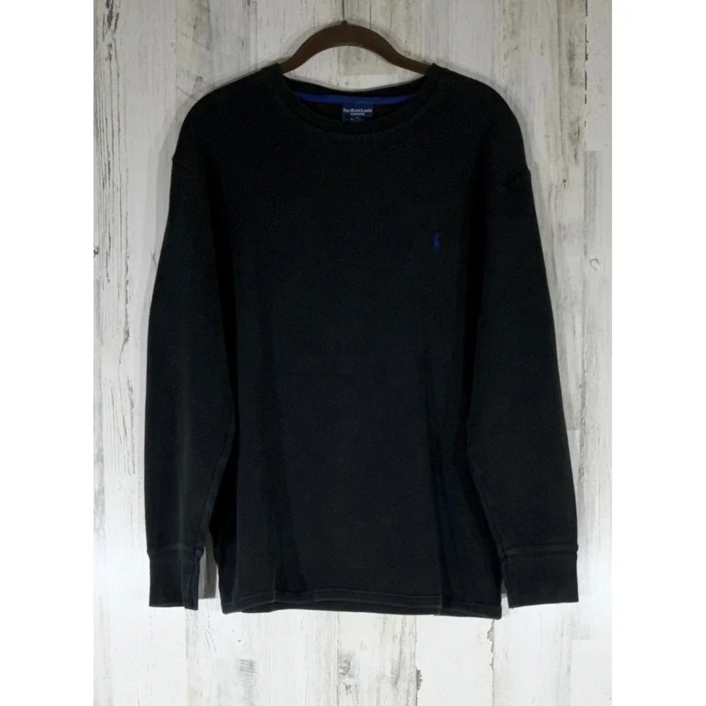 Polo Ralph Lauren Thermal Top Large Black Waffle Knit Athleisure Casual READ